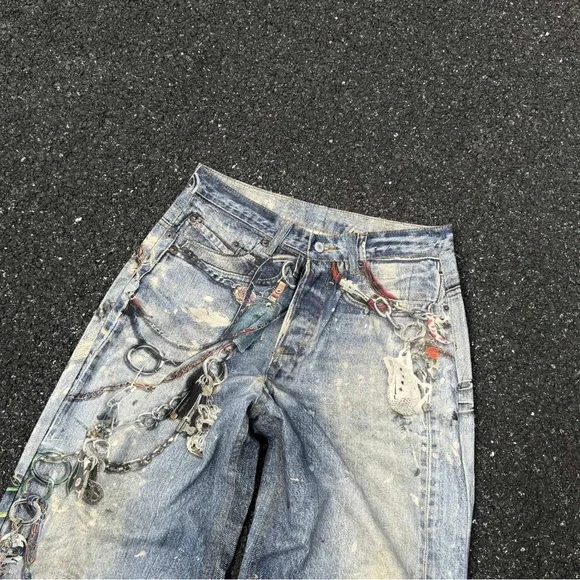 Acne Blue Distressed Flare Jeans - Picture 3 of 6